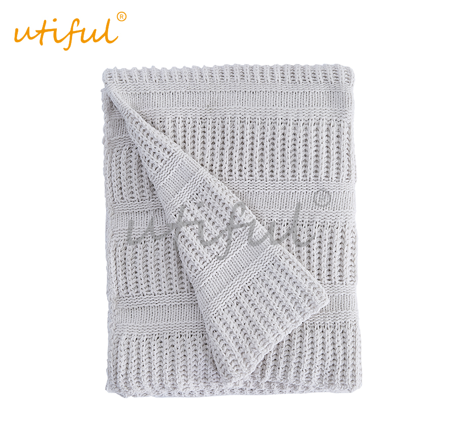 Chain and stripe chenille knit throw